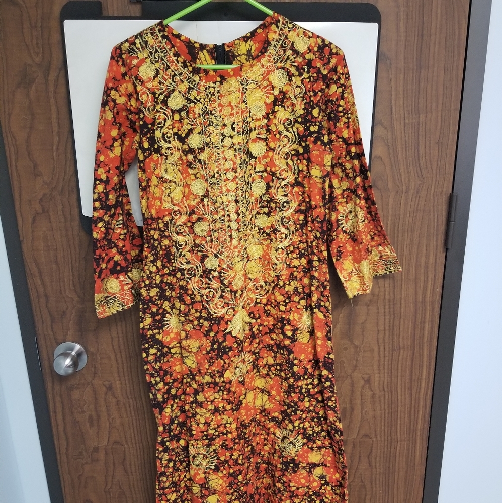 Intricate cotton tie dye kaftan S